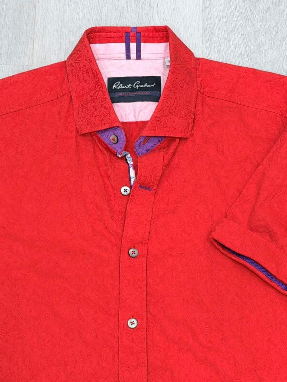 Robert Graham Modern Americana Short Sleeve Button Up Shirt Mens Size XL